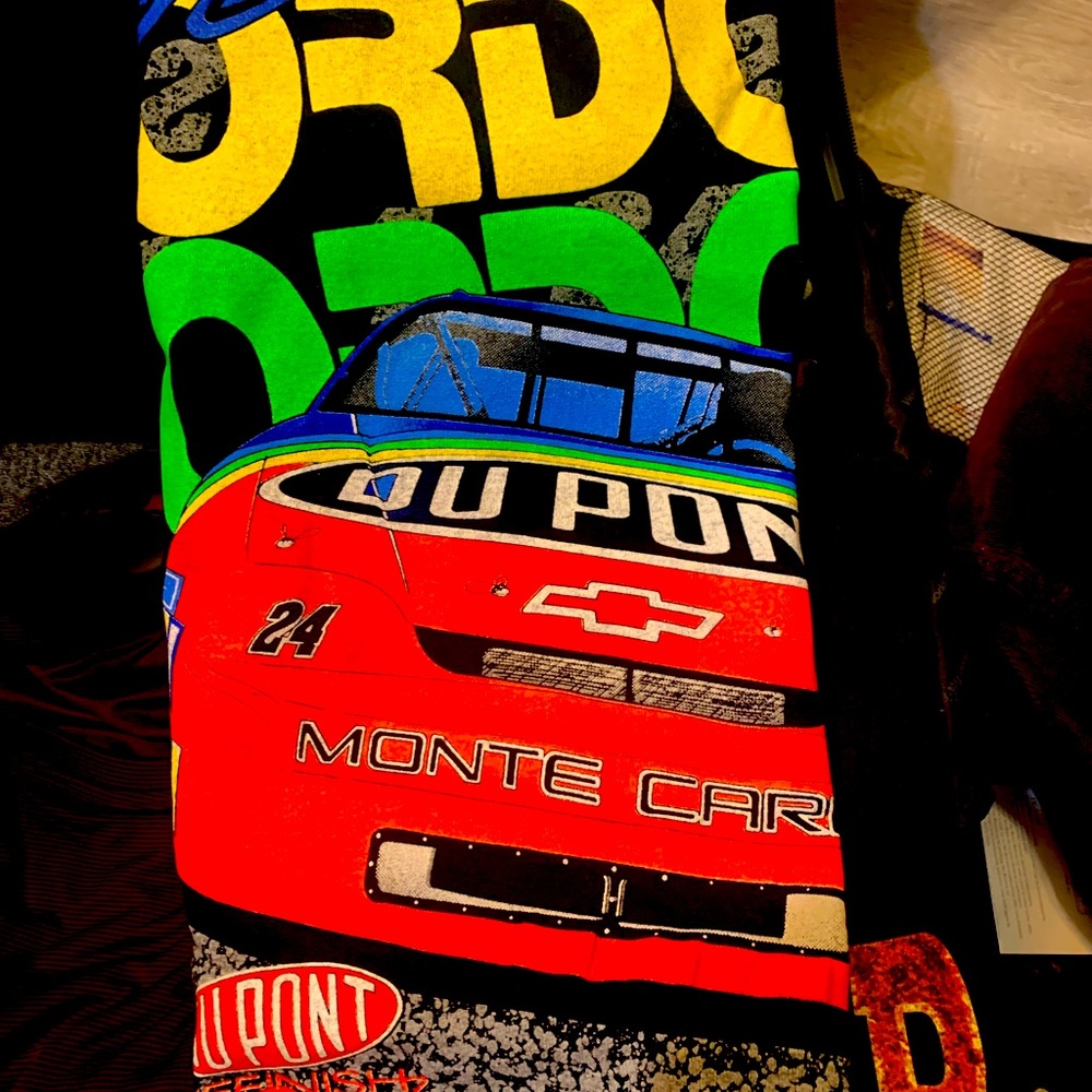 90's Fruit of the Loom tag/ Jeff Gordon AOP Nascar shirt: